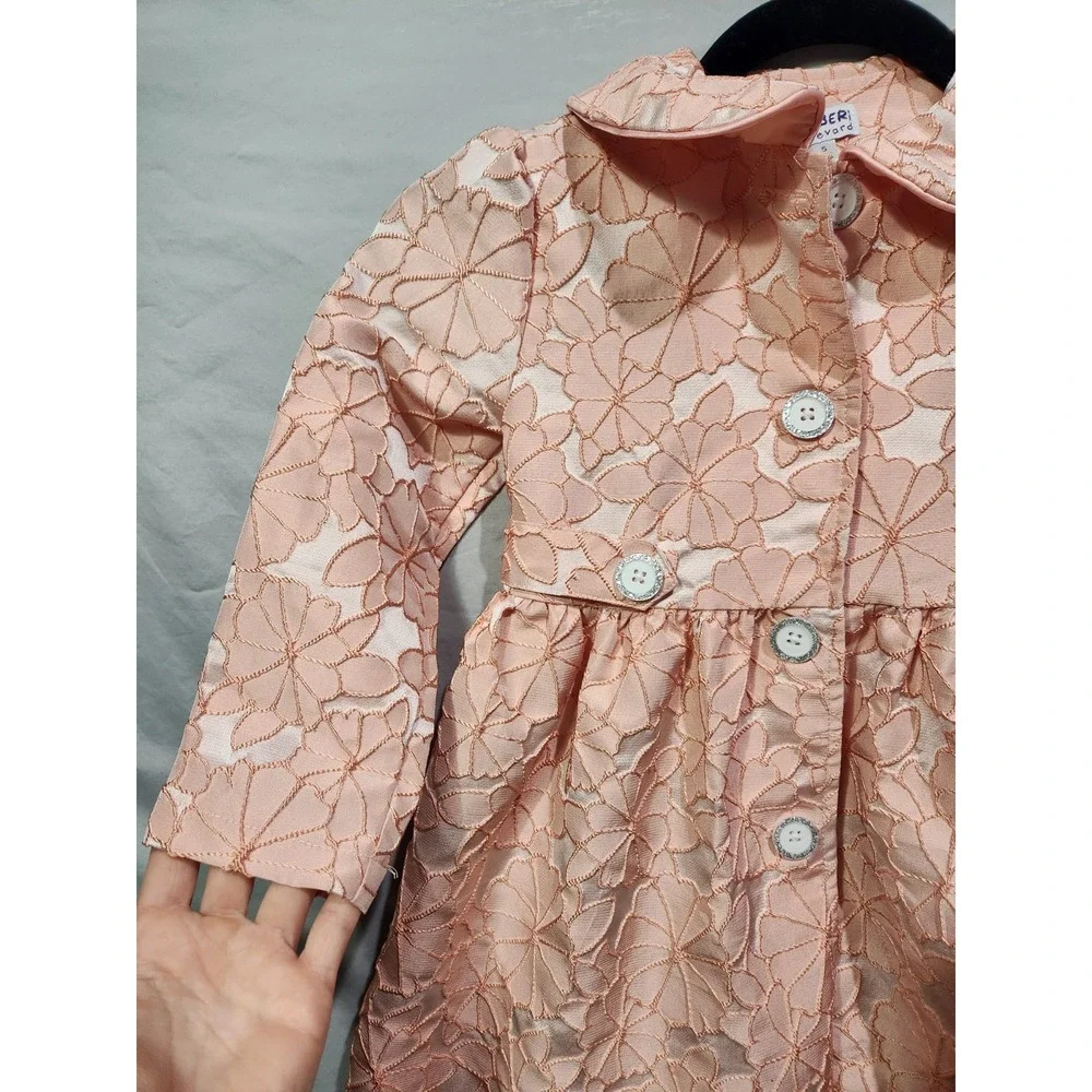 Bluberi Boulevard Girls Pink Swing Coat‎ Size 5 Textured Jacquard Valentines Day